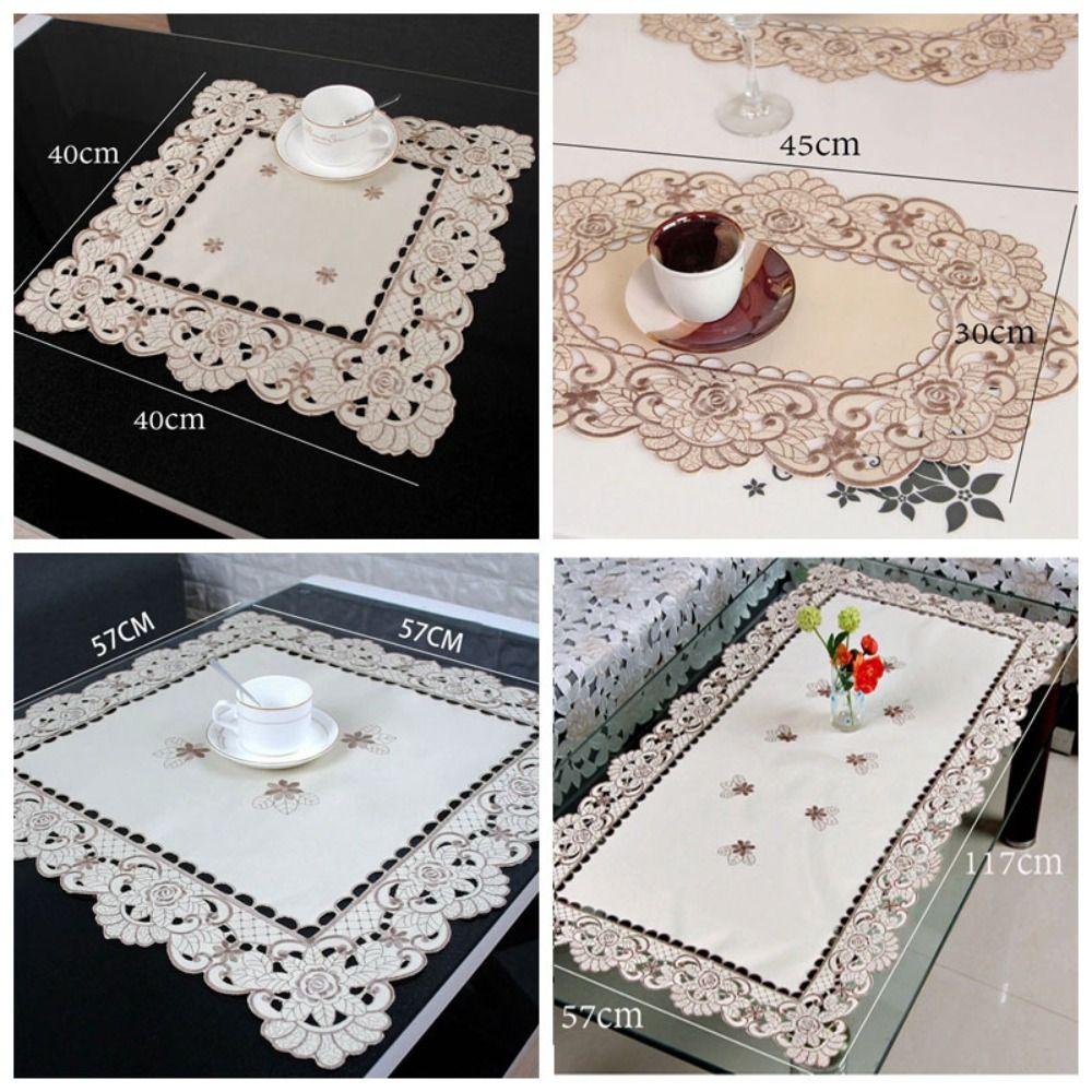 White Embroidered Lace Tablecloth Fabric Floral Dining Tables Cover Dust Cover Tea Table