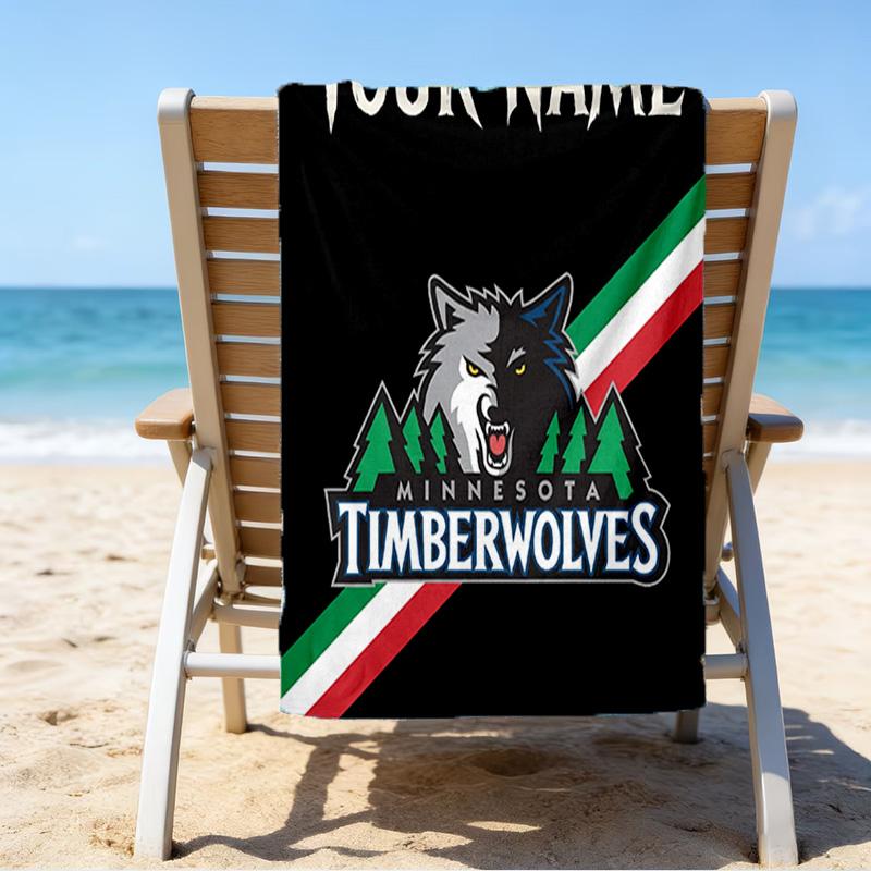 Custom Name Beach Towel Timberwolves Logo Beach Towel, Soft Microfiber, Gift for Her/Him, Birthday, for Pool, Beach, Travel, Fan gifts