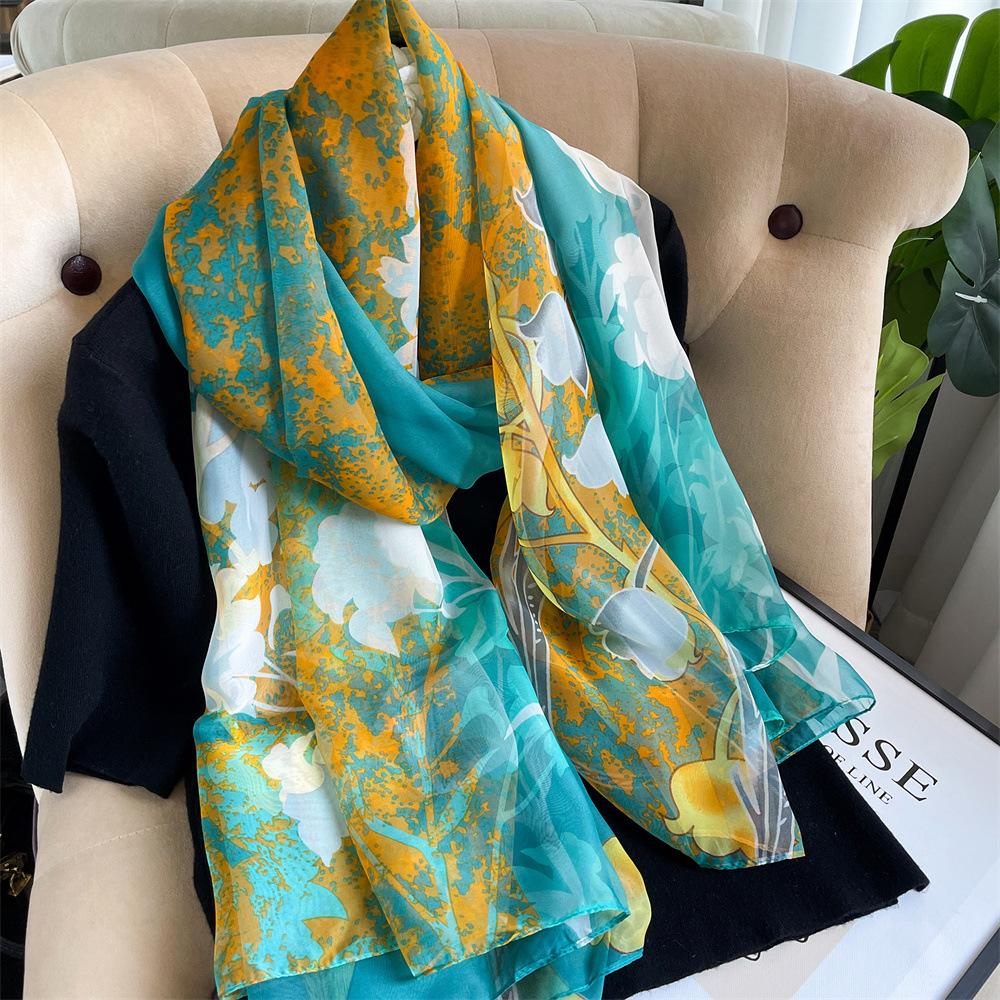 Silk Scarf Soft Gauze Multifunctional Women's Long Super Large Sun Protection Thin Shawl Scarf Dual-purpose Spring and Summer Beach Towel