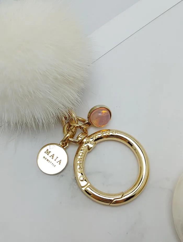 [Maia] Mink Fur Keyring & Charm - Ivory