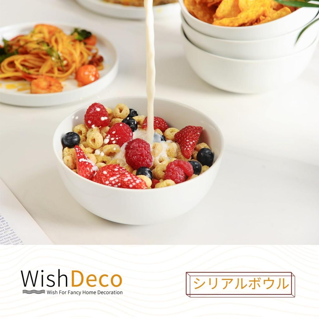 WishDeco Bowl Set of 4: Salad Bowls (600ml), Ramen Bowls, Soup Bowls, White, 15cm Diameter, Microwave and Dishwasher Safe.