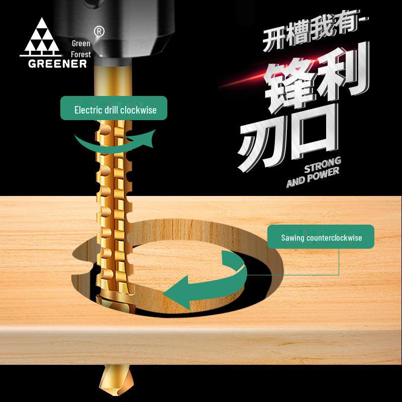 Green Forest Sawtooth Pagoda Drill Bit Set for Wood & Metal