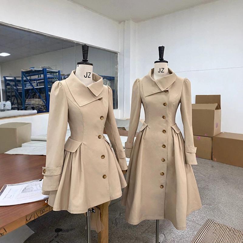 Medium and Long Waist Large Skirt Trench Coat Women's Autumn Thin Sweet and Spicy Temperament Coat