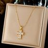 Gold Plated Stainless Steel Crystal Cross Pendant Necklace for Women