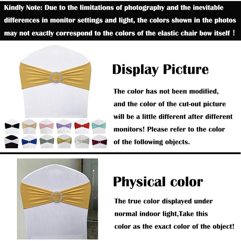 LMETJMA 10 Pcs Spandex Chair Sashes Premium Stretch Bows With Buckle Slider Universal Elastic Bands for Wedding Party Banquet