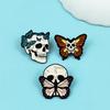 Retro Skull Brooch with Butterfly & Horror Elements - Metal Badge Ornament