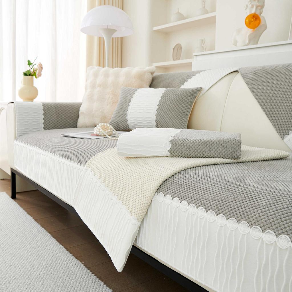 French Cream Style Sofa Cushion Winter Four Season Leather Sofa Cover Plush Cover Towel Cushion