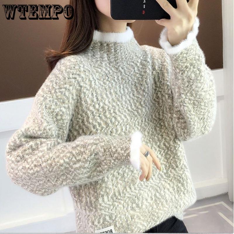 WTEMPO Women's High Neck Knitted Jumper Long Sleeve Turtleneck Sweater Loose Fit Warm Winter Autumn Knitwear Soft Knitted Coat
