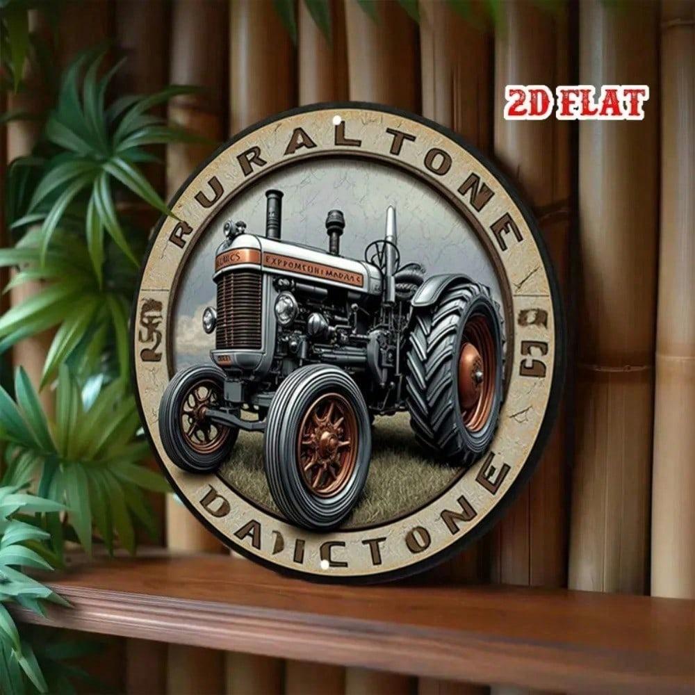 Retro Farmhouse Tractor Metal Sign, 7.87 Round Rustic Wall Decor for Garage Man Cave Bar Pub