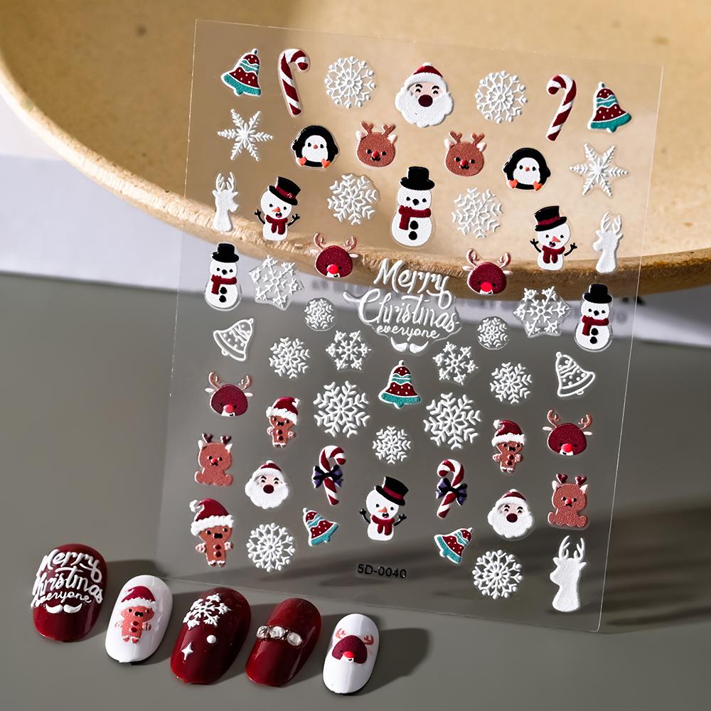 Christmas 5D Embossed Snowman Snowflakes Nail Art Stickers 8*10cm Cartoon Santa Claus Elk Christmas Decal DIY Manicure Decals &*