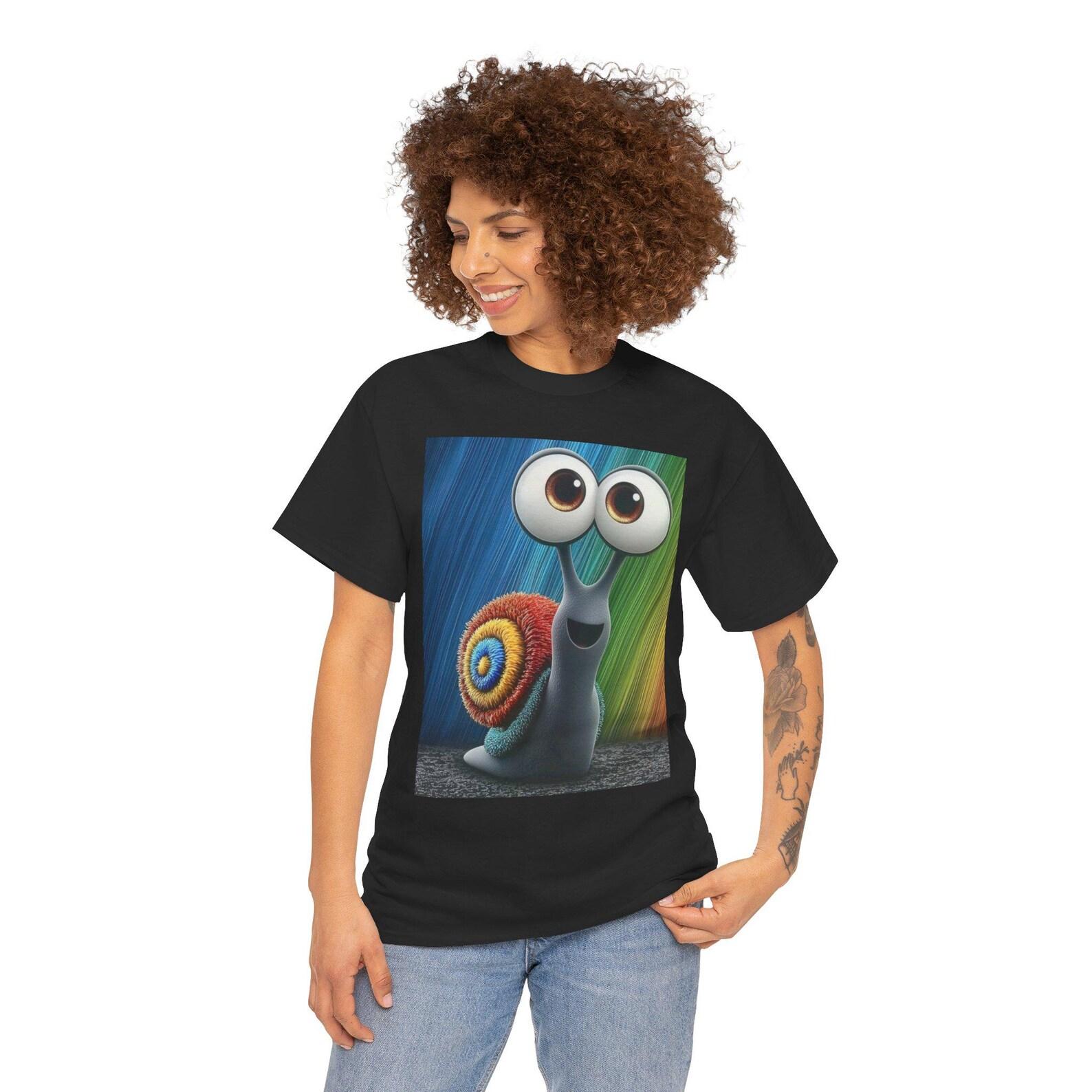 Cute Rainbow Snail Shirt, Funny Cartoon Snail Tee, Colorful Animal Graphic T Shirt, Whimsical Snail Lover Gift, Kawaii Art Tee XL