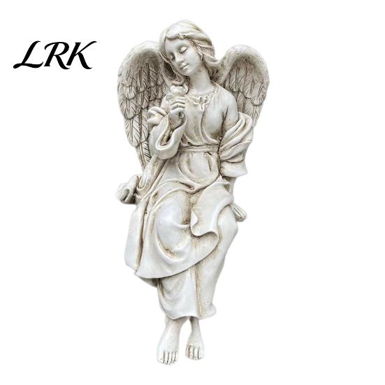 Retro Angel Garden Decoration Winged Statue, Resin Praying Figurine, Elegant Healing Courtyard Ornament Sitting Sculpture for Outdoor Indoor