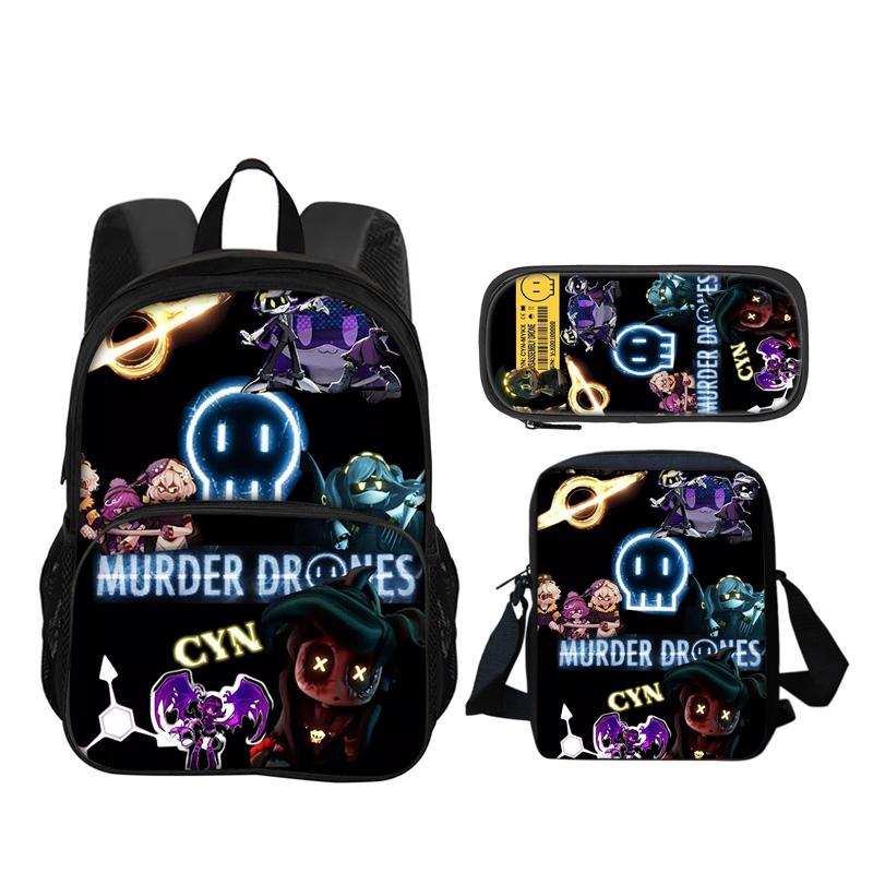 Murder Drones Round Front Bag Backpack Pen Bag Shoulder Bag 3Pcs Set Versatile  Boy or Girl School Birthday Best Gift