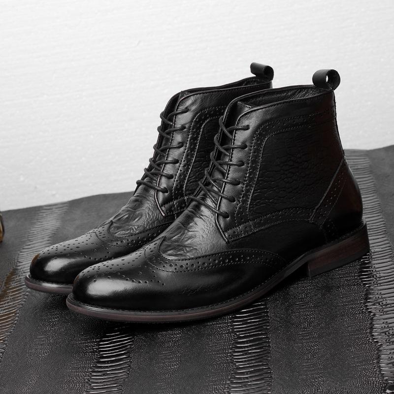 Men s Brogue High-Top Ankle Boots - Carved Cowhide, Pointed Toe, Fashionable Autumn/Winter Footwear, Large Sizes Available 35