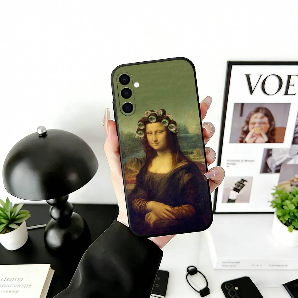 Humorous M-Mona L-Lisa Art Phone Case For Samsung Galaxy A73,A72,A71,A70,A53,A52,A51,Soft Silicone Black Cover
