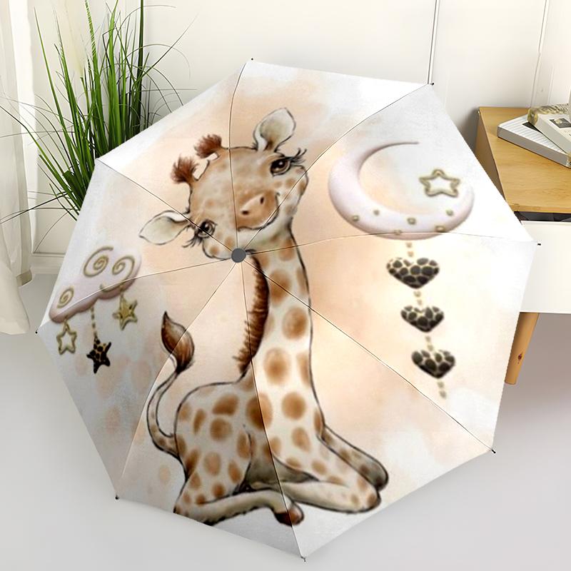 Cartoon Forest Animals Folding Umbrella Auto-Open Design 8 Iron Ribs Plastic Handle Foldable Sunshade Perfect Christmas Gifts