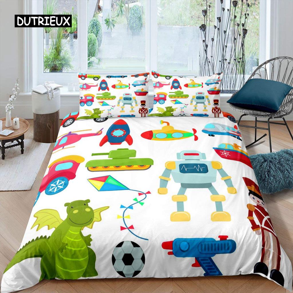 Zestaw poszwy na kołdrę Rocket Rozmiar King Zestaw pościeli Kosmiczny statek Podwójny Mikrofibra Kosmos Galaktyka Gwiazdy Planeta Kreskówkowy styl Poszwa na kołdrę