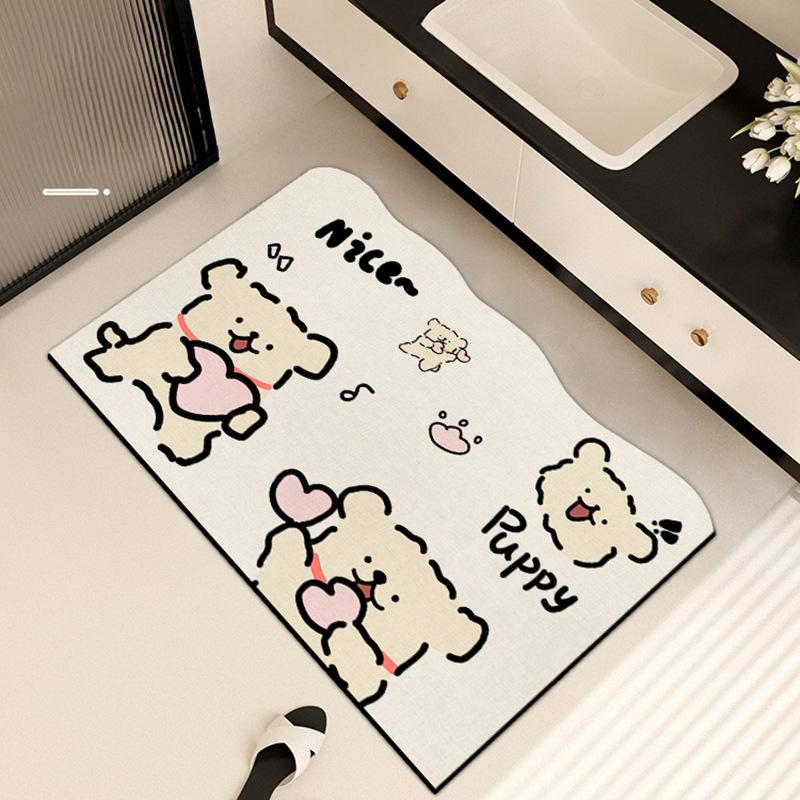 Cartoon Puppy Toilet Floor Mat Absorbent Bathroom Cabinet Floor Mat Non-slip Diatom Mud Floor Mat Toilet Carpet Bathroom
