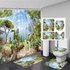 4Pcs Landscape Shower Curtain Set Ocean Seaside Flowers Plant European Style Home Bathroom Decor Rug Bath Mat Toilet Lid Cover