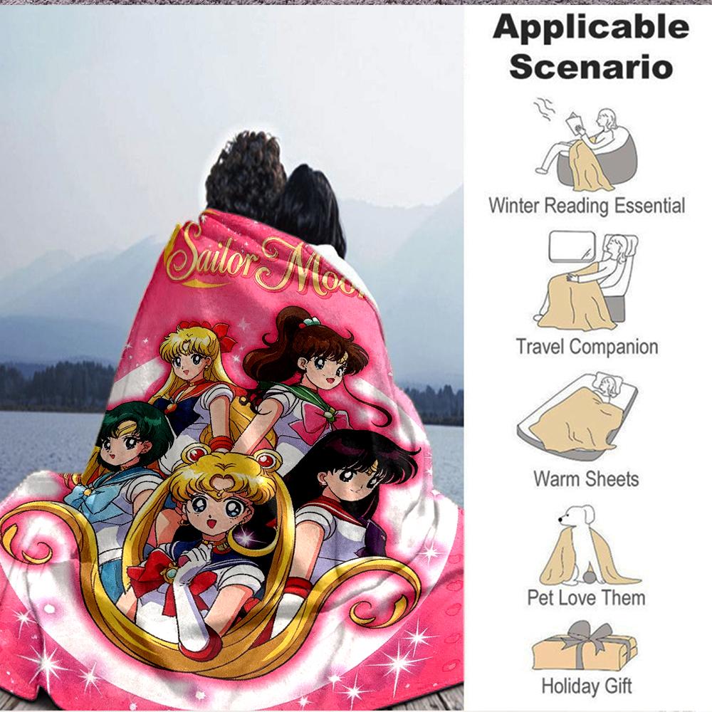1Pc Sailor Moon Adventures Blanket Soft And Comfortable Casual Warm Camping Travel Christmas Halloween Xmas Gift Em92858