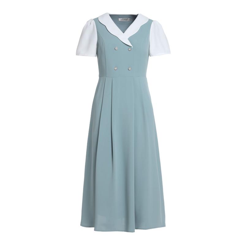 Age reducing contrasting suit collar French fake two-piece dress for women 2024 summer high waisted slim fit A-line skirt