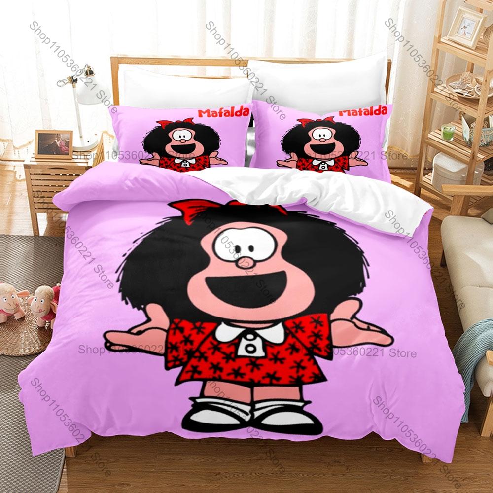 Cute Mafalda Cartoon Bedding Duvet Cover Set 3Pcs Fashion Printed Bed Set Single Double Queen King Size Pillowcase