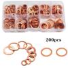 200 Pcs Copper Washer Gasket Nut and Bolt Set Flat Ring Seal Assortment Kit with Box M5/M6/M8/M10/M12/M14 For Sump Plugs Gasket