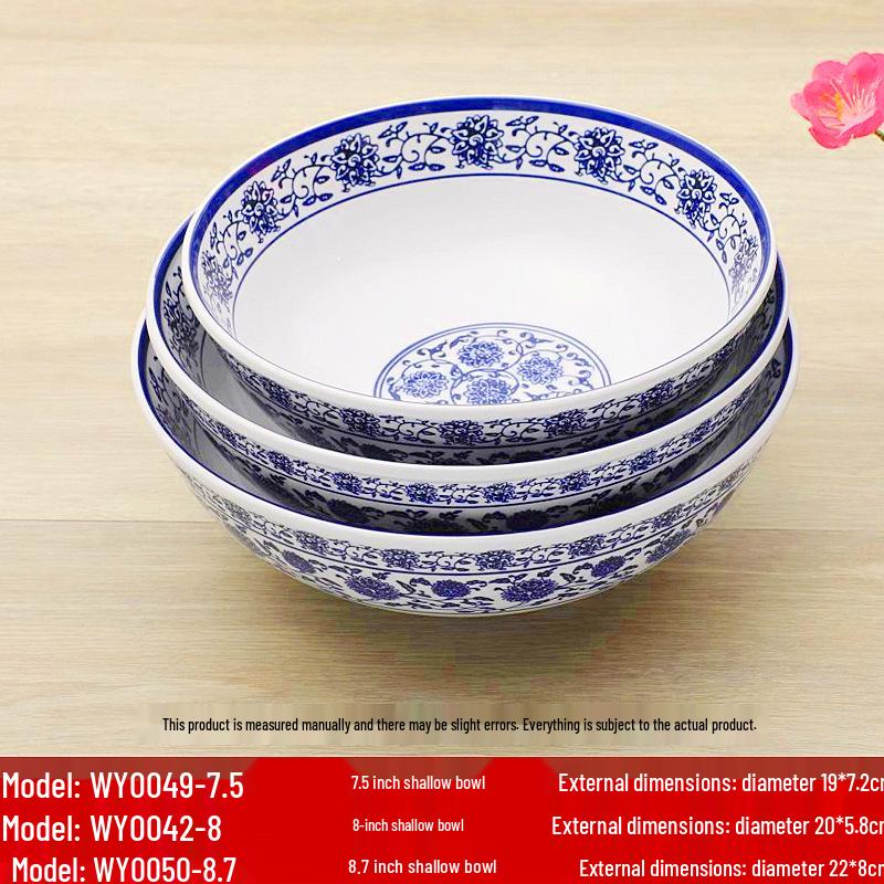 Retro Blue & White Melamine Dinnerware Set: Noodle & Soup Bowls, Plates for Restaurants & Noodle Shops