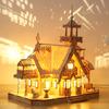 3D Wooden Jigsaw Puzzles For Adults Countryside Cottage Model Diy Illuminated Villa Miniature Building Kit Xmas Gift Boy Toys
