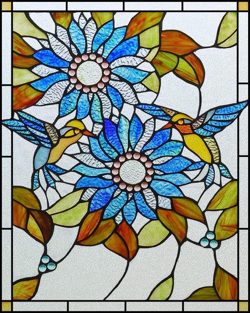

Customized Frosted Stained Glass Window Film, SunFlower, Hummingbird, Static Cling Sticker,Home Decor, Treatment (as the picture,40X50cm)
