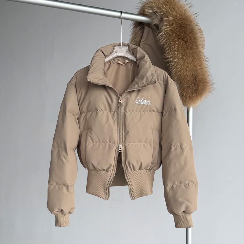 Womens Short Puffer Coat With Removable Hood Real Raccoon Fur Trim Waist-Cinched Fit Thick Winter Down Jacket
