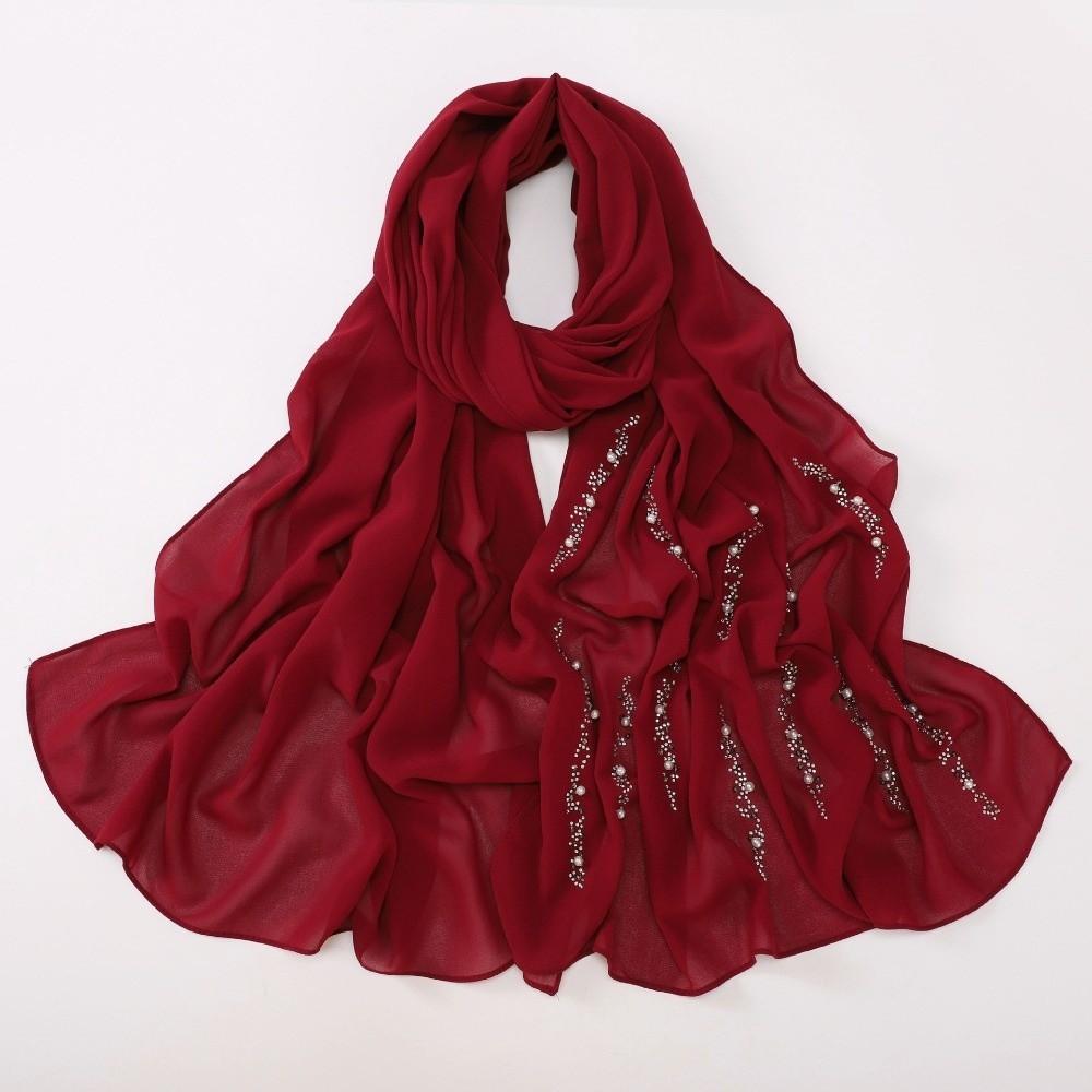 Rhinestone Imitation Pearl Chiffon Hijab Breathable Soft Head Wrap Malaysia Shawl Scarf Wedding