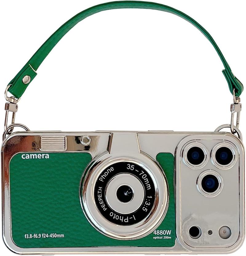 3D Vintage Camera Phone Case with Hand Strap for IPhone Air 17 16 15 14 13 12 Pro Max Plus 17Pro Shockproof Phone Leather Cover