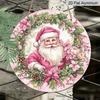 2D Flat, 1pc Pink Santa Claus Round Aluminum Wall Art Sign - Christmas Decor for Home, Kitchen, Office, Yard, Porch, Patio, Ideal Holiday Gift