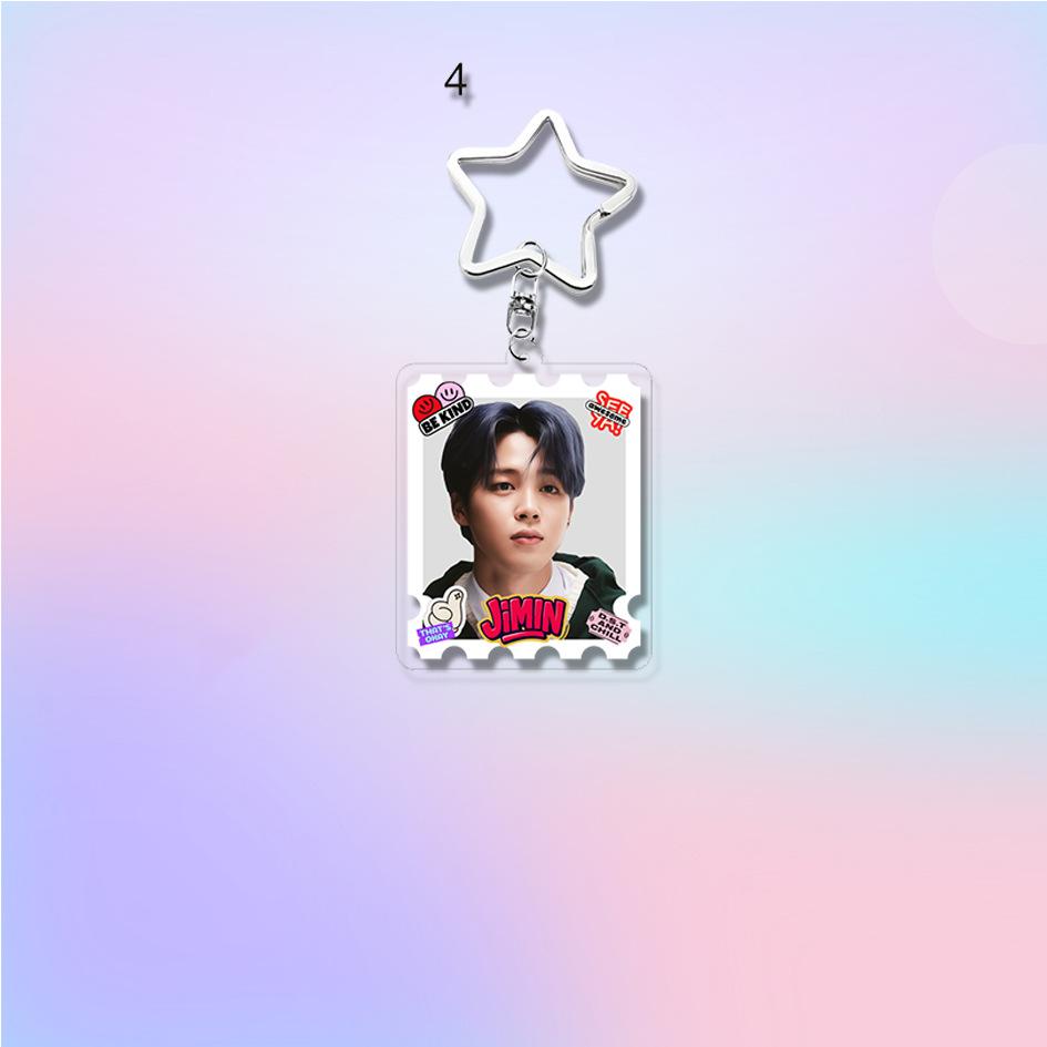 7pcs BTS Cute  Stamp Style Keychain, Bangtan Boys Photo Keyring with Star Clasp, Kpop ARMY Fans Bag Charm