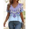 T-shirt da donna estiva casual elegante scollo a V manica corta top floreale retrò vestibilità ampia abbigliamento casual T-shirt da donna
