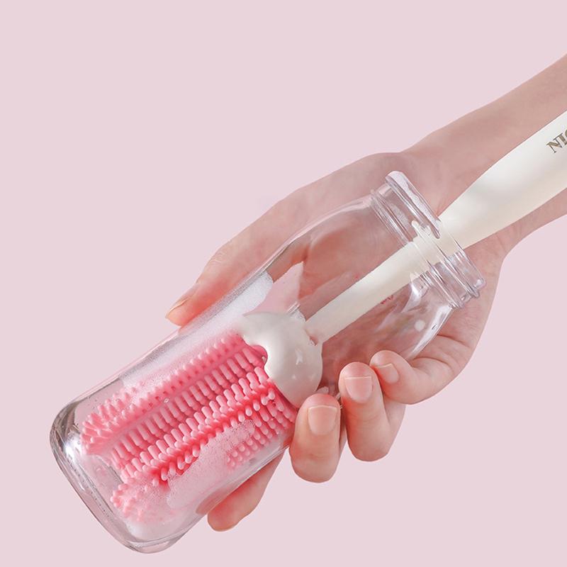 3-in-1 Silikon-Milchflaschenbürste Langer Griff Wasserglas Tasse Reinigungsbürste Multifunktionales Küchenreinigungswerkzeug