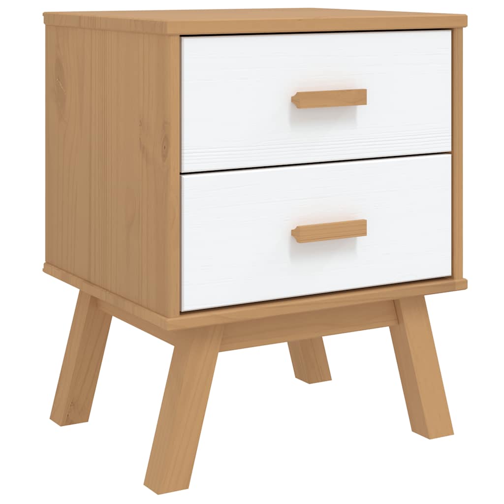 OLDEN Nightstand White and Brown Solid Pine Wood
