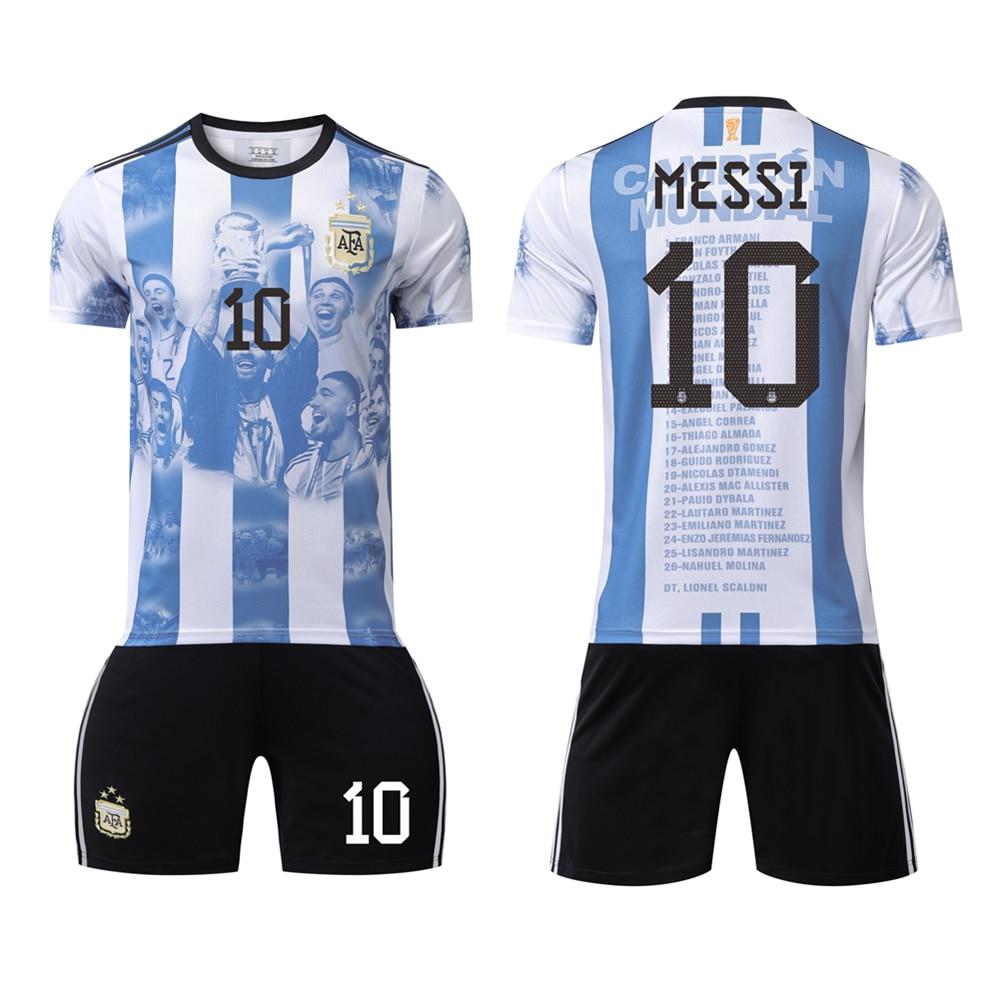 Kids Argentina Messi Football Jersey Set - Youth Soccer Uniform Kit, Breathable Quick-Dry Fabric, Children Training Match Outfit