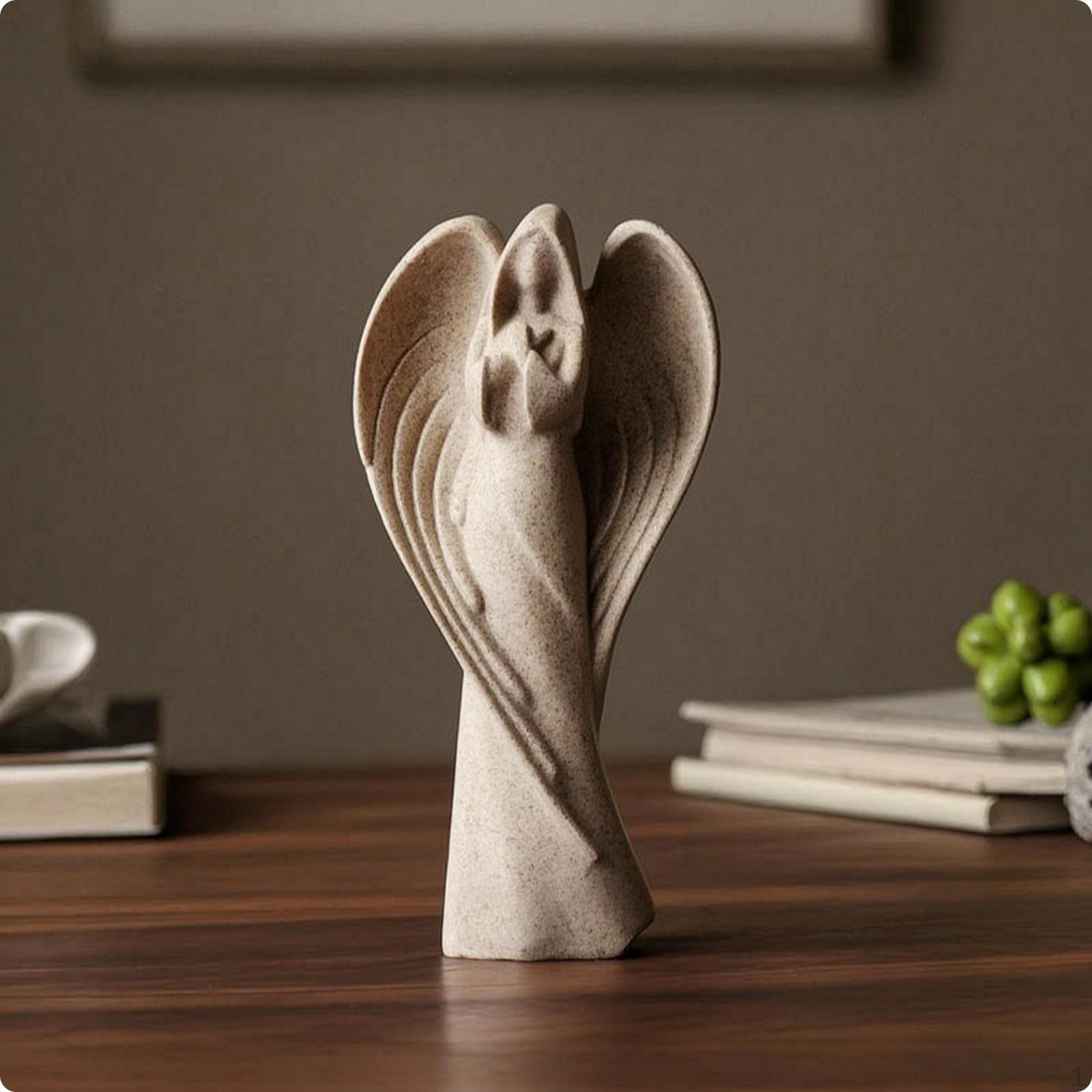 Angel Figurine Indoor Statue TranquilInfluenced Sculpture with Feathered Appendages for