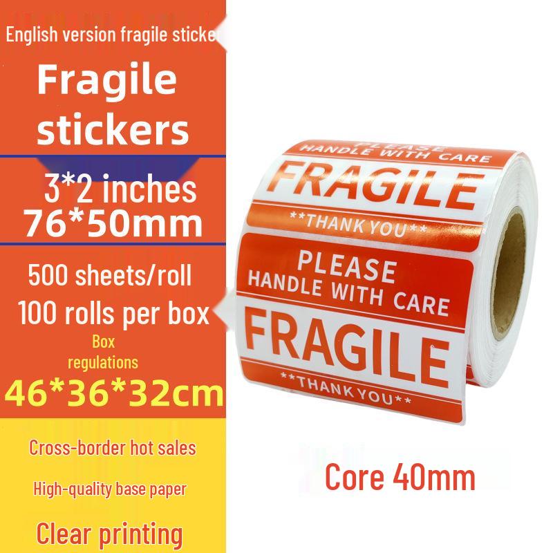 4x6 Inch Fragile Warning Handle with Care Adhesive Stickers for Packaging