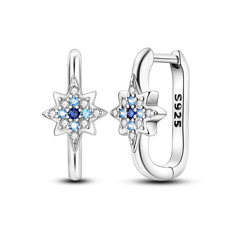 925 Silver Geometric Minimalist Blue Series Jewelry Fashion Zircon Circle Hoop Earring For Women S925 Gift Accessories