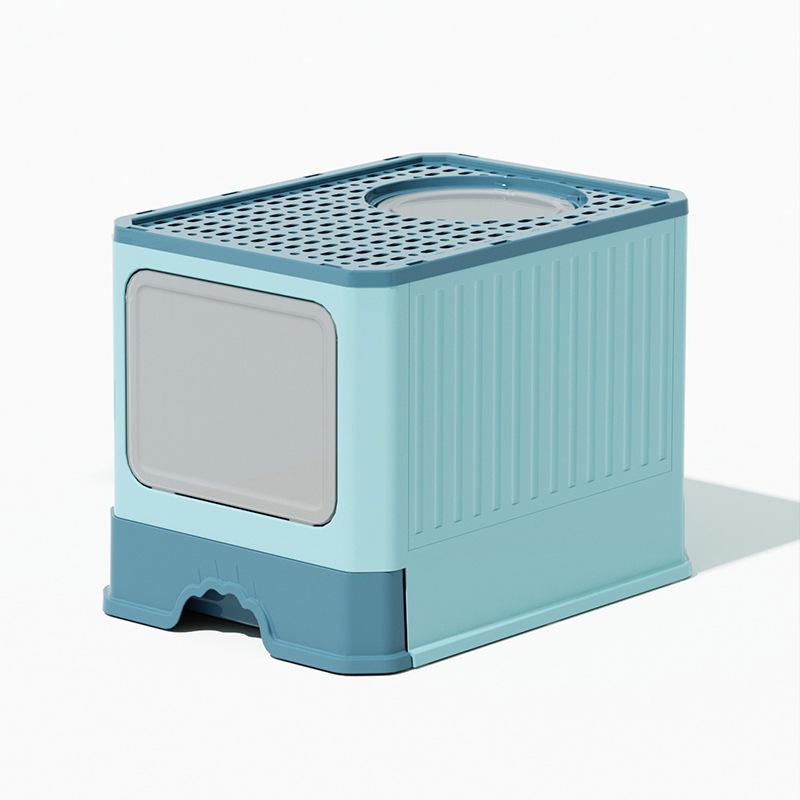 Fully Enclosed Oversized Drawer-Type Folding Cat Litter Box with Top-Entry