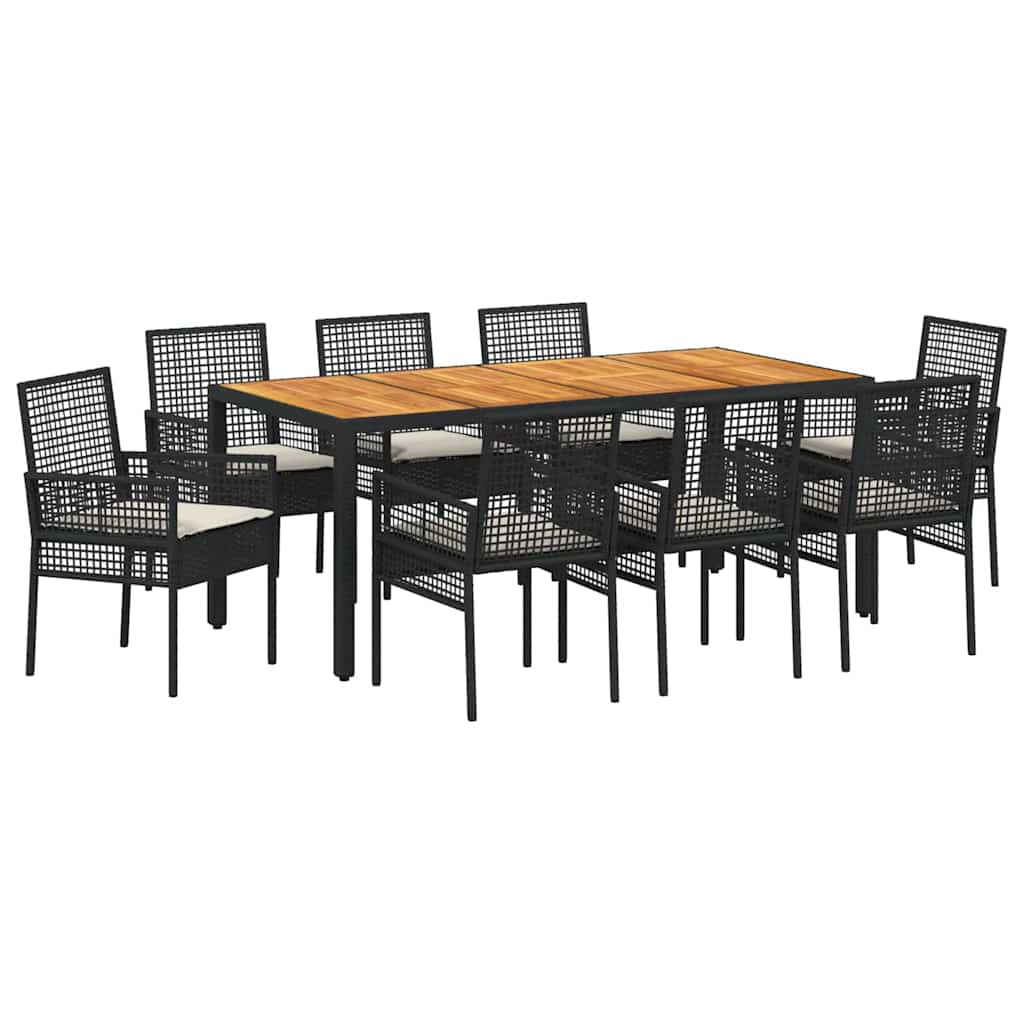 Garden Dining Set 9 pcs Black Poly Rattan