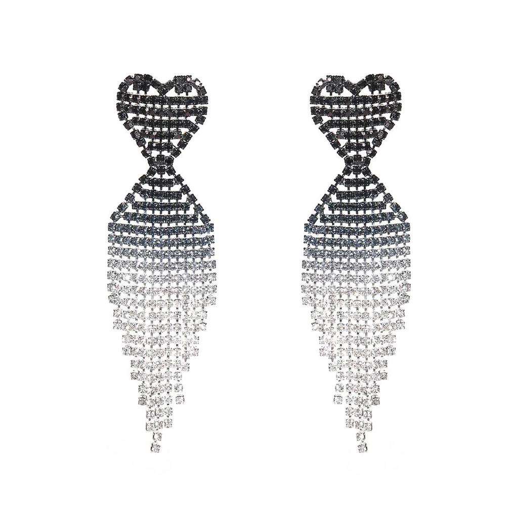 Luxurious Valentine's Shiny Diamond Heart Tassel Earrings for Women - Fashion Peach Heart Studs.