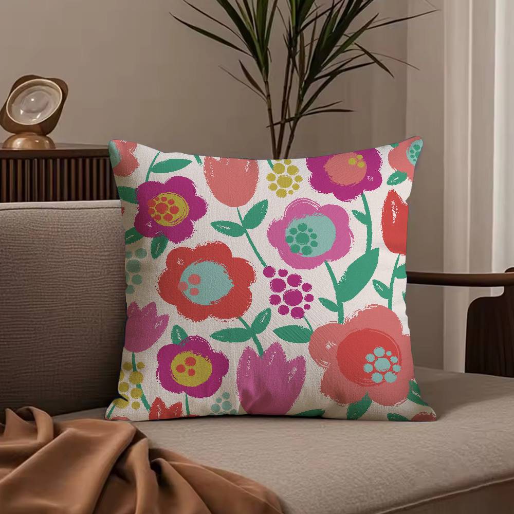 Colorful Flowers Pillow Case Anti-dustmite Pillowcase Invisible Zipper Silky Short Plush Sofa Cushion Cover