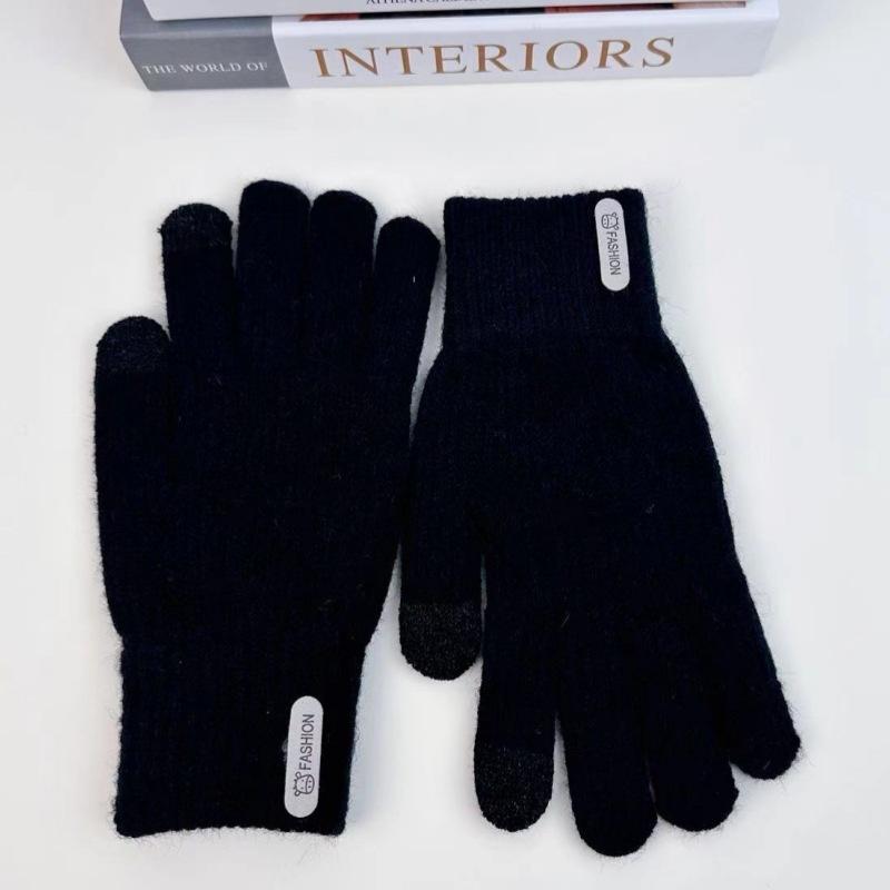 

Knitted Warm Gloves for Women In Winter Anti Cold Inner Fleece Solid Color Simple Cycling Touchscreen Gloves чорний