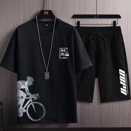 Men's Casual Sport Ice Silk Suit Printed Sweatshirt Sweatpants Outdoor Jogging Sports Basketball Training Fitness 2 Piece Suit