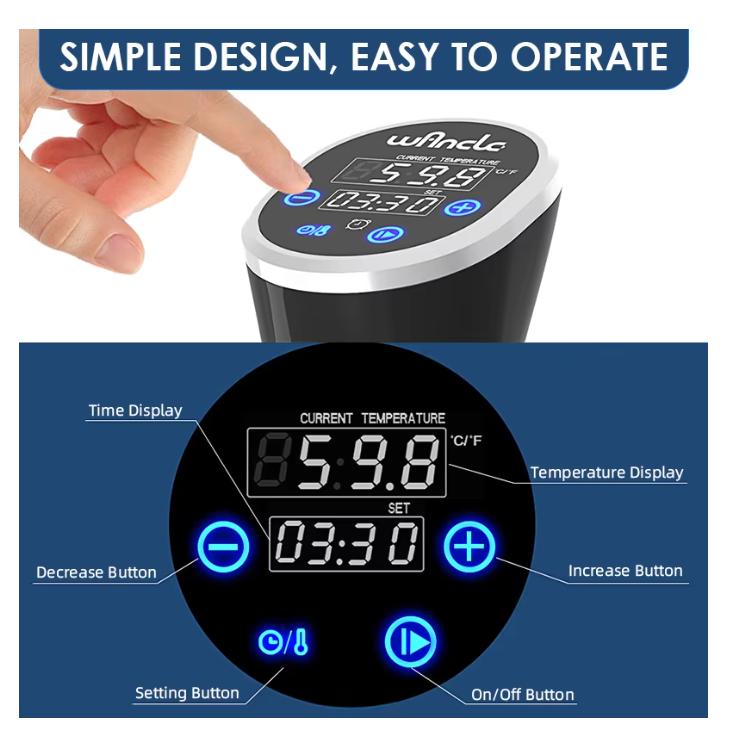 2026 Wancle 1100W Sous Vide Garer LCD Touch Immersion Circulator Präzises Garen IPX7 Wasserdicht Vakuumgarer mit Digitalanzeige