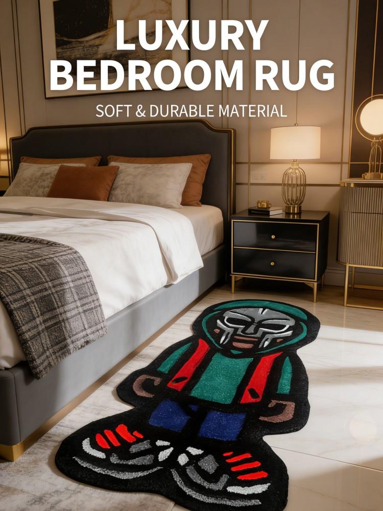 Hip Hop Masked Boy Shaped Area Rug, Streetwear Cartoon Floor Mat, Non-Slip Washable Bedside Carpet for Bedroom